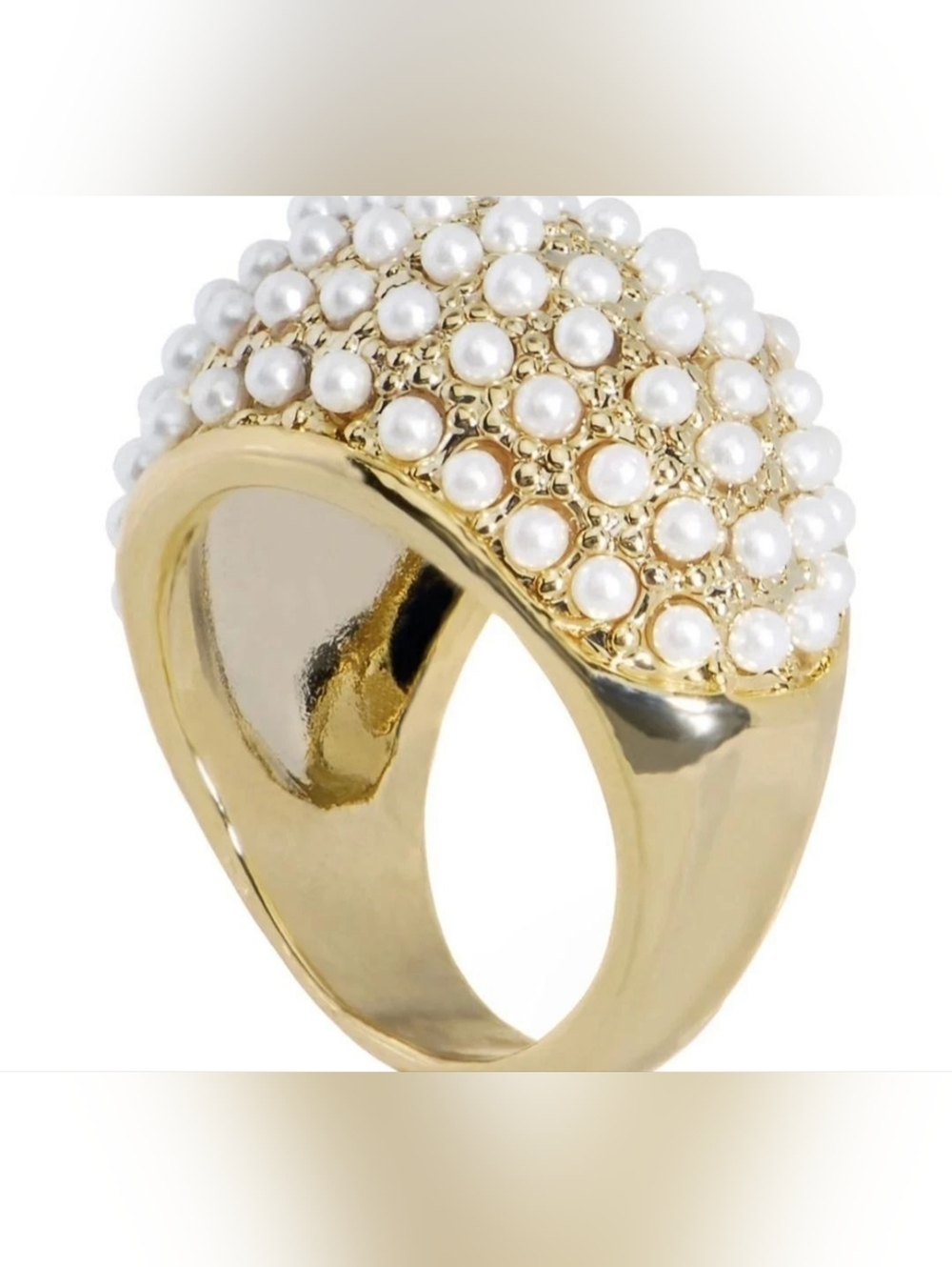 Goldtone Faux Pearl Princess Ring